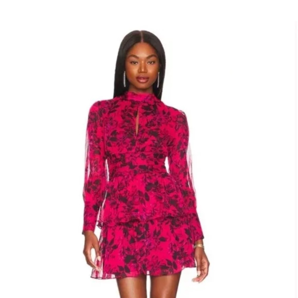 Amanda Uprichard Samira Dress Femme Floral Pink Long Sleeve Chiffon Size Small